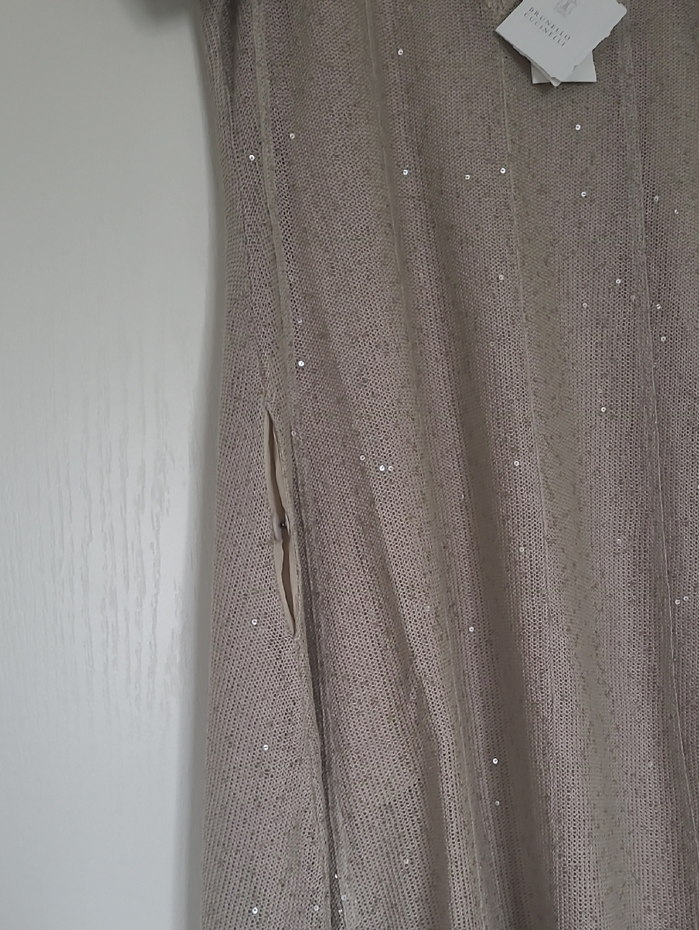 Brunello Cucinelli Taupe Sequin Knit V-Neck Maxi Dress - Picture 10 of 11